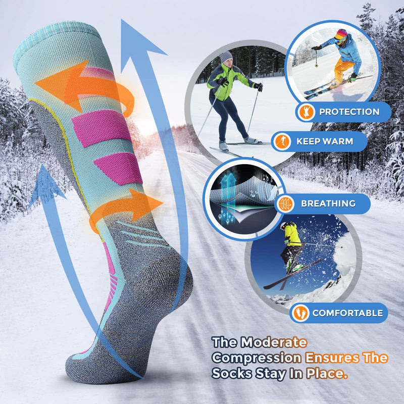 AII Thermal Ski Socks Mens and Women（2 Pairs）,Cross Country Skis Snowboard socks for Skiing Outdoor socks 1purple+1blue Medium - BeesActive Australia