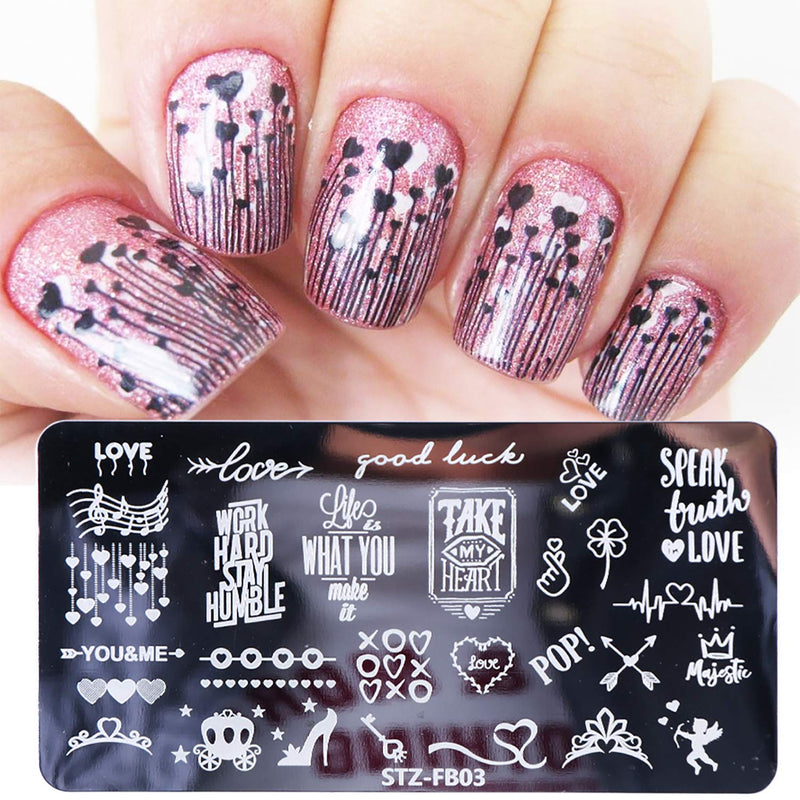 5 PCS Nail Stamping Plates+1 Stamper +1 Scraper Lace Space Star Butterfly Musical Notes Leaves Digital Love Heart Letters Snowflake Nail Stamp Plates Set Template Image Plate Nail Supplies Tool - BeesActive Australia