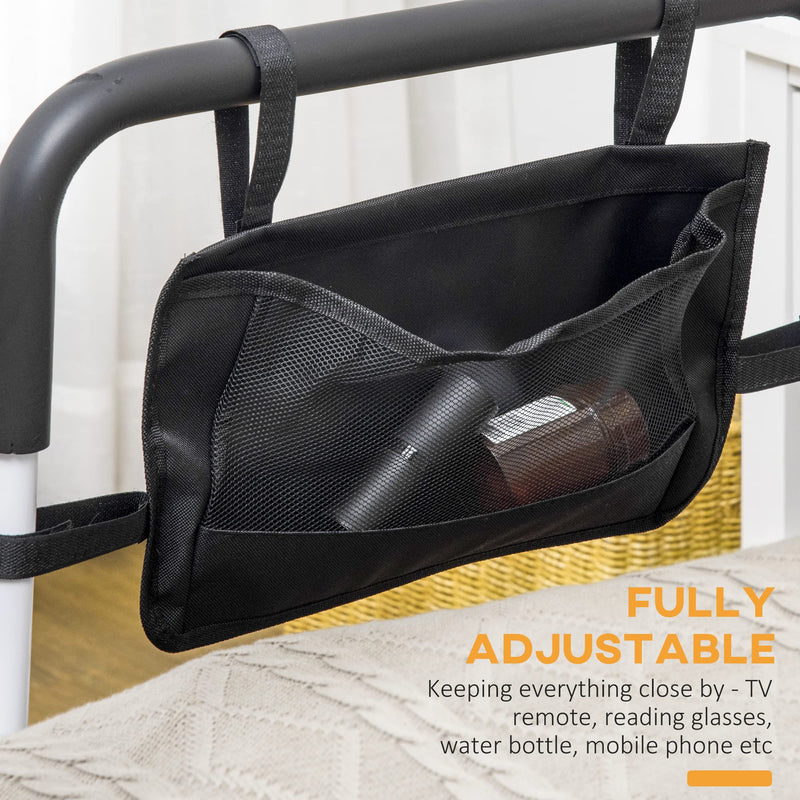 HOMCOM Safety Bed Rail, Height Adjustable Bed Assist Rail with Storage Pocket, Grab Bar for Disabled and Senior, White - BeesActive Australia