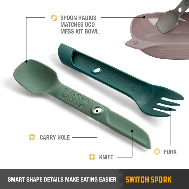 UCO Switch Spork 2-Piece Integrated Camping Utensil Set Camp Green - BeesActive Australia
