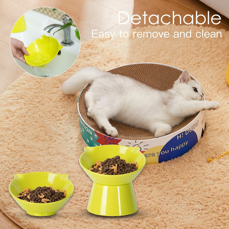 Cat Bowls Raised Cat Food Bowls,Elevated Cat Bowls Slanted for Food and Water,Cat Feeding & Watering Supplies 15° Tilted Raised Cat Bowls, Anti Vomiting Cat Dish for Indoor Cats and Small Dogs Green - BeesActive Australia