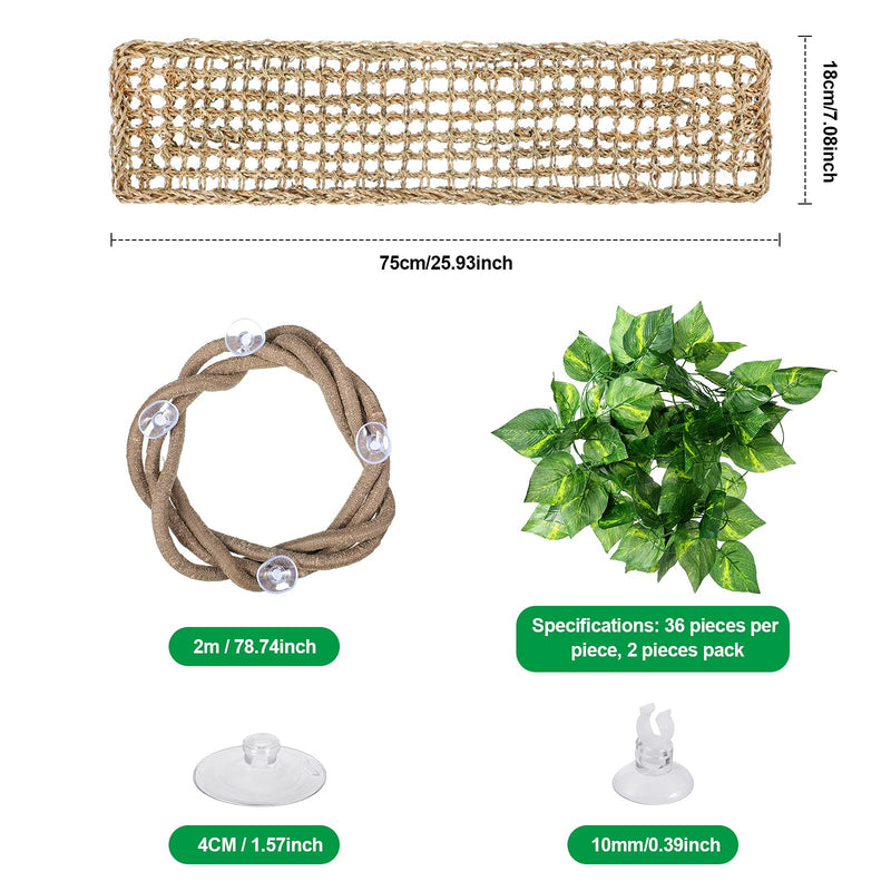 Reptile Lizard Habitat Accessories Include 29.52 x 7.08 Inch Lizard Hammock, Jungle Climber Vines Flexible Leaves Habitat Reptile Decor with Suction Cups for Bearded Dragons Iguanas and Other Reptiles - BeesActive Australia