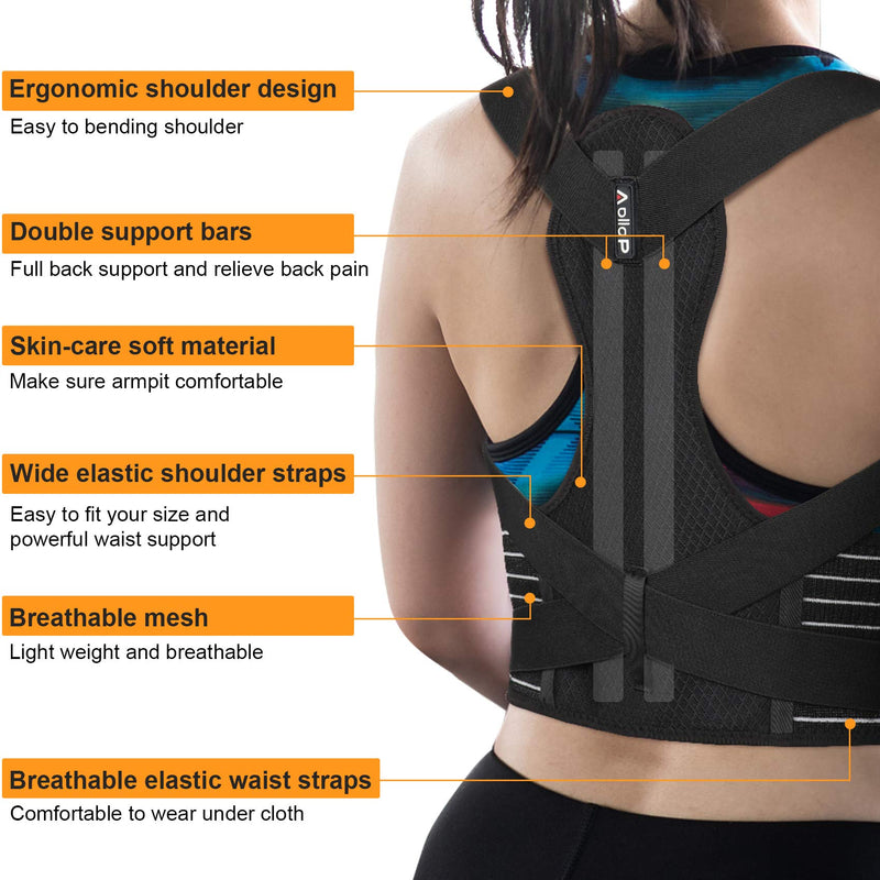 Aollop Posture Corrector Men Back Brace Back Support with Breathable Adjustable Elastic Bands Support Bars Posture Improve Back Pain Association Lower Lumbar Relief Waist 27'- 51', Gift for Women Black - BeesActive Australia