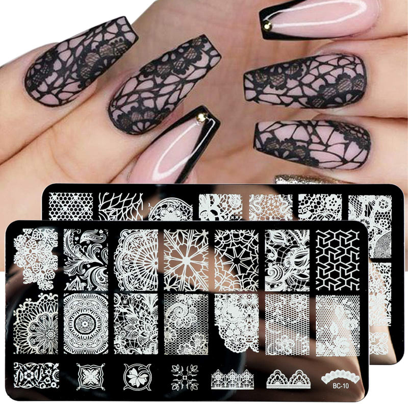 Nail Stamper Kit 4pcs Nail Art Stamping Plates Flower Leaves Image Template with Clear Stamper and Scraper Decoration Rhinestones for Nails Manicure DIY Design - BeesActive Australia