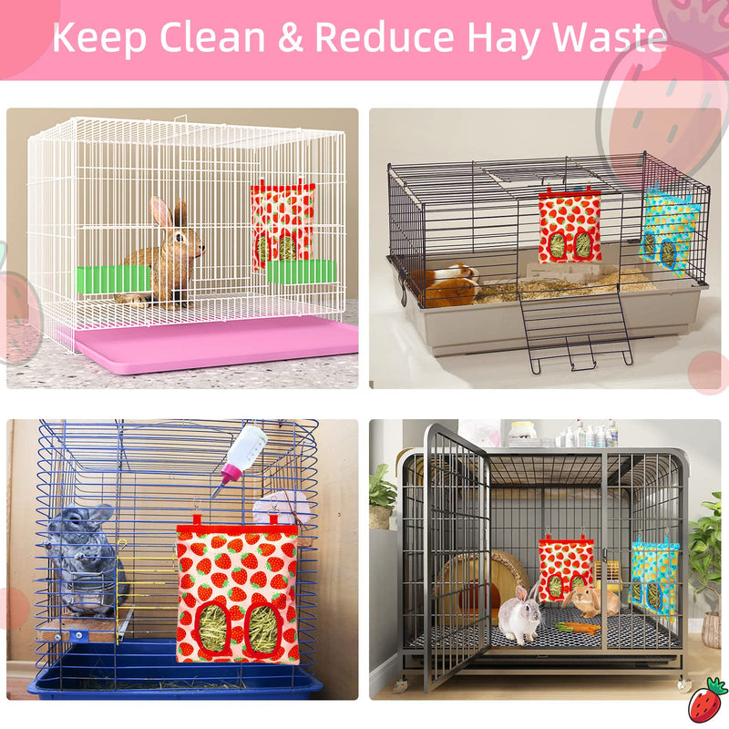 Terossy 2Packs Large Rabbit Hay Feeder Bag, Upgraded Guinea Pig Hay Feeder with 3 Hooks, Chew Proof Washable Hay Bag for Rabbits Bunny Chinchilla Hamster, Mess Free Grass Holder 2 Holes, 9.8x11.4 Inch - BeesActive Australia