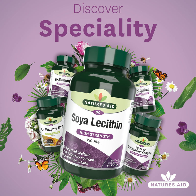Natures Aid Lecithin, 1200 mg, 90 Softgels (Produced from Naturally Sourced, Non-GM Soya Beans, Source of Phospholipids, Made in the UK) - BeesActive Australia