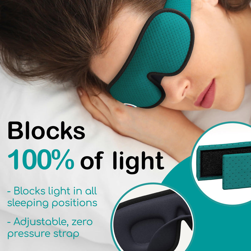 Medi Grade 100% Blackout Eye Mask for Sleeping - Breathable 3D Sleep Masks for Men and Women with Sleep Aid Zero-Eye-Pressure Technology - Comes with Sleep Mask, 4x Ear Plugs for Sleep & Carabiner Bag - BeesActive Australia