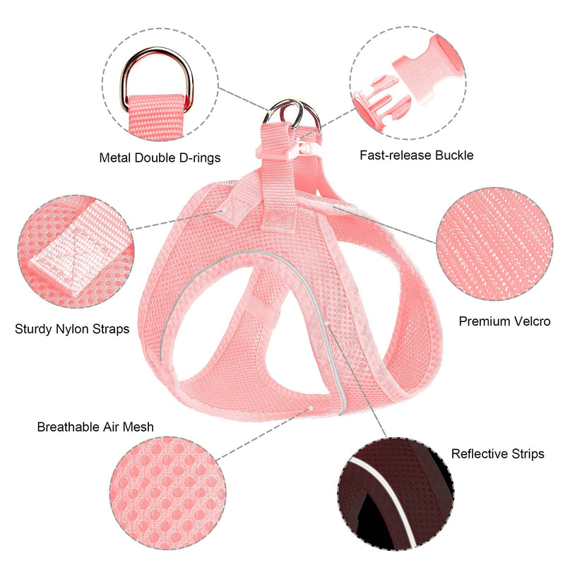 TwoEar Dog Vest Harness Reflective, No-Pull Pet Harness Easy Control with Breathable Mesh, Soft Puppy Step-in Harness No-Choke for Outdoor Walking, Training for Small Dogs XXXS(Neck:10.2-11.4"/Chest:11.4-12.6") Pink - BeesActive Australia