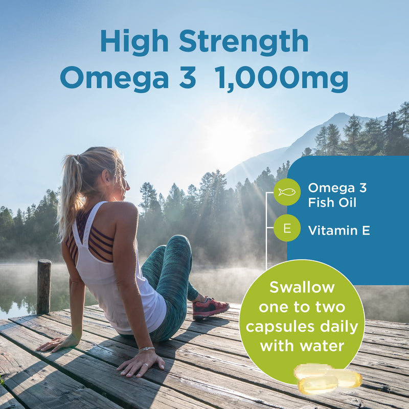 Healthspan High Strength Omega 3 1,000mg (120 Capsules) | Supports Brain, Eye & Heart Health | 120mg DHA & 170mg EPA Per Capsule | Highly Purified to Remove Toxins | Sustainably Sourced Fish Oil 120 Count (Pack of 1) - BeesActive Australia