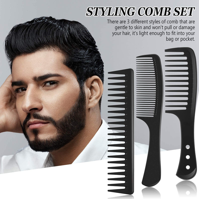 Wide Tooth Detangling Hair Comb Hair Styling Comb Set, Carbon Fiber Styling Cutting Comb Anti Static Heat Resistant Comb for Women Curly Straight Long Hair, Black, 3 pieces Classic - BeesActive Australia