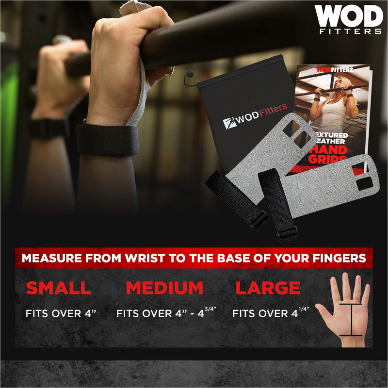 WODFitters Textured Leather Hand Grips for Cross Training, Kettlebells, Powerlifting, Chin Ups, Pull Ups, WODs & Gymnastics – with Grips Storage Pouch New Design Extra Small - BeesActive Australia