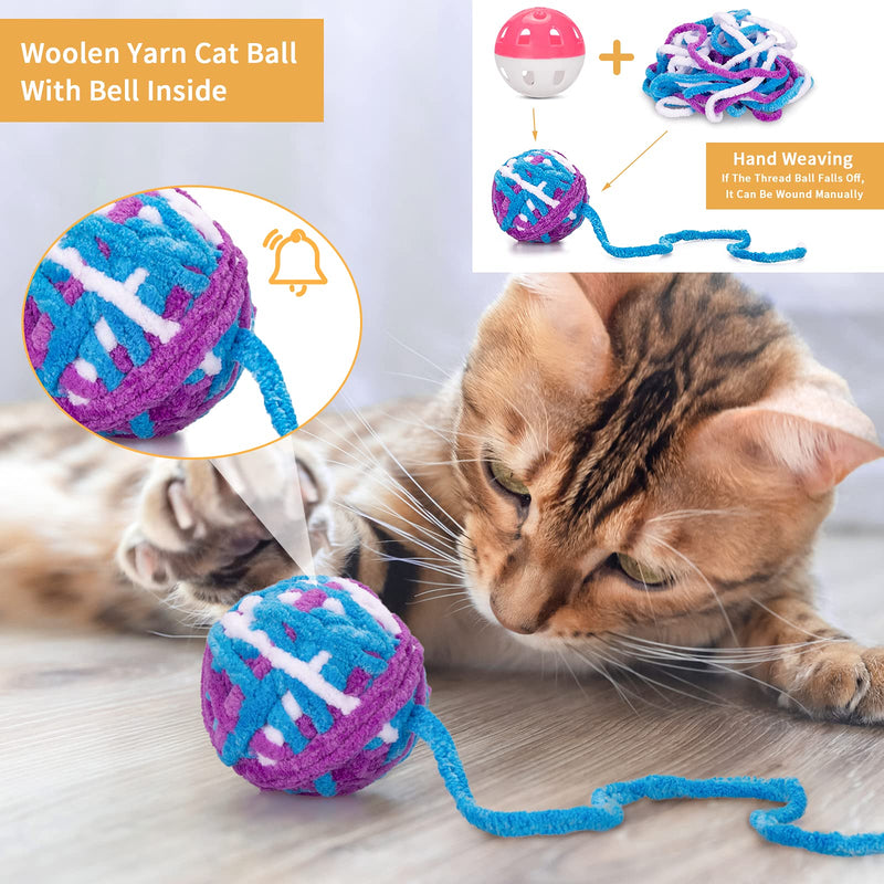 Cat Toy Balls, Woolen Yarn Cat Ball with Bell Inside and Cat Spring Toys, Cat Toys for Indoor Cats, Interactive Cat Chew Toys for Kittens Multicolor-6pack - BeesActive Australia