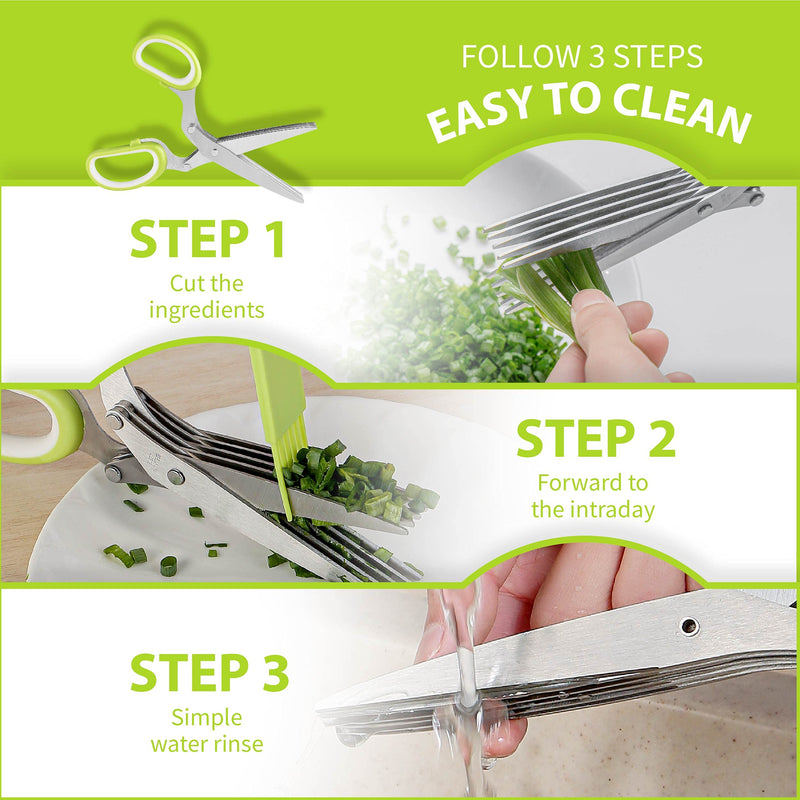 2023 Updated Herb Scissors Set - Herb Scissors With 5 Blades and Cover, Cool Kitchen Gadgets for Cutting Shredded Lettuce, Cilantro Fresh, Green Onion Fresh and etc. Also Can Used for Cutting Paper. Green and White - BeesActive Australia