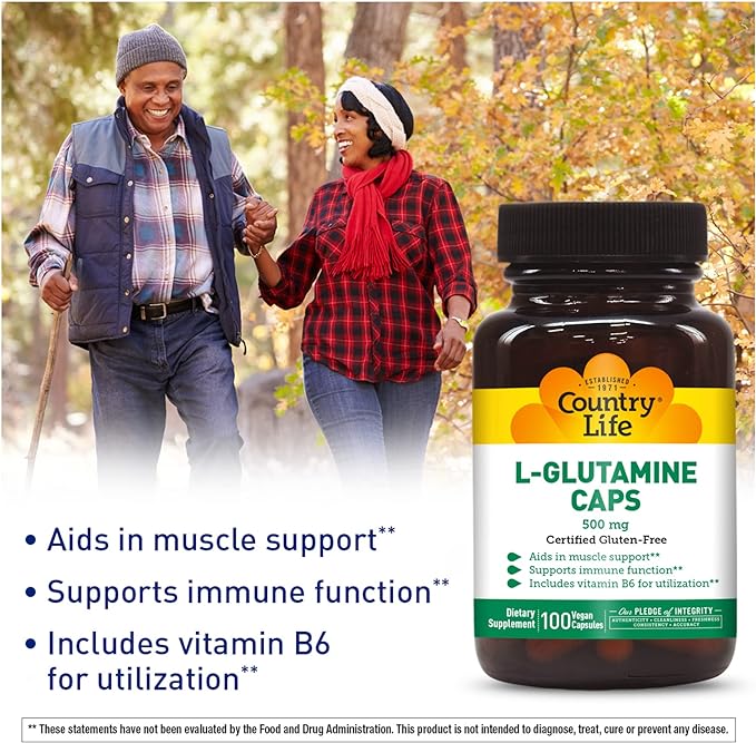 Country Life, Gluten Free, L-Glutamine Caps, 500 mg, 100 Vegan Caps - BeesActive Australia