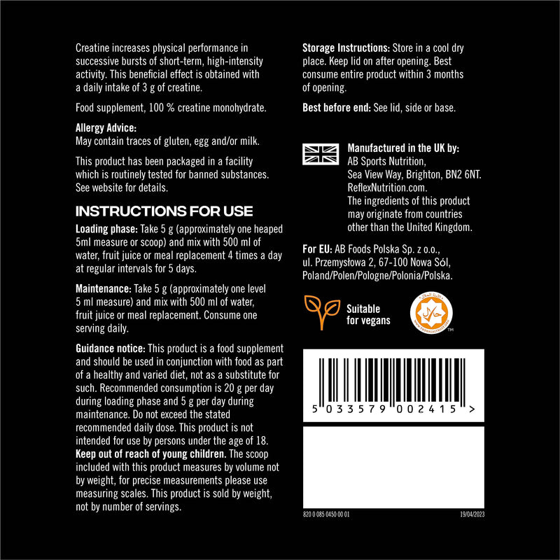 Reflex Nutrition Creatine Monohydrate, 100 Percent Creatine Monohydrate, 450g - BeesActive Australia