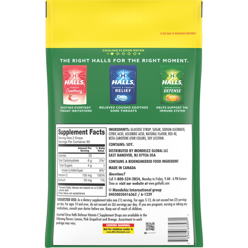 HALLS Defense Assorted Citrus Vitamin C Drops, Value Pack, 180 Drops - BeesActive Australia