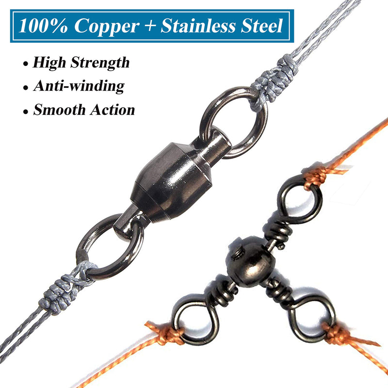 [AUSTRALIA] - Fishing Swivels,Ball Bearing Swivel,Duo Lock Snaps,Barrel Swivel,Rolling Swivel Snap Fish Line Connector Tackle High-Strength Stainless Steel Bass Trout in Saltwater Freshwater 50pcs total 