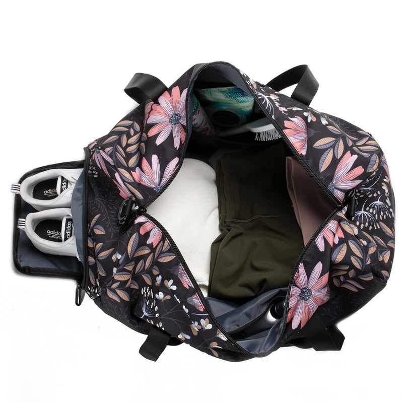 Jadyn 22" Women's Large Duffel/Weekender Bag with Shoe Pocket, Travel Bag Black Floral - BeesActive Australia