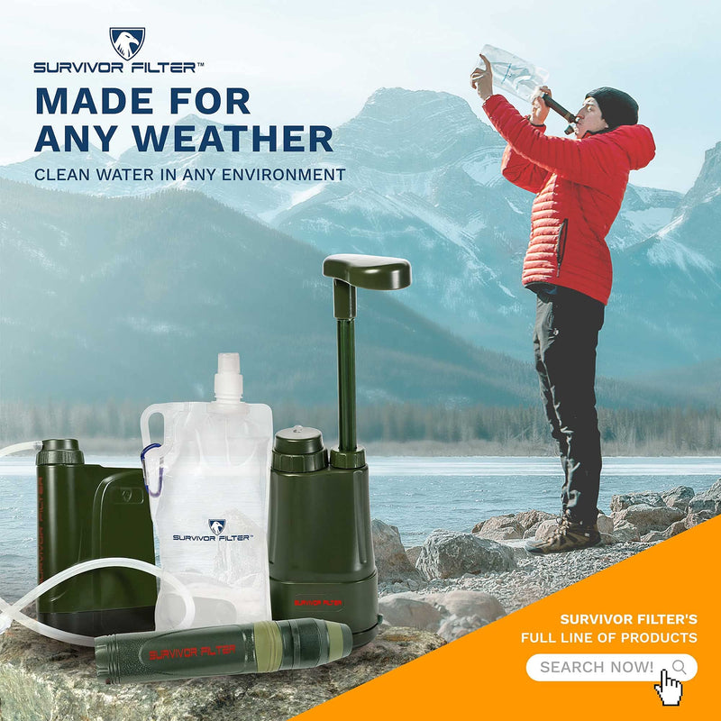 Survivor Filter Squeeze Water Filter Kit  Includes Personal Water Filter Straw & 2 Collapsible Water Bottle Canteens - BeesActive Australia