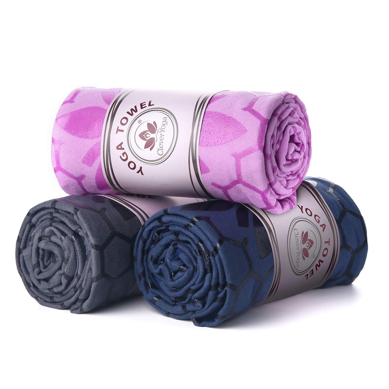 Yoga Mat Towel Non Slip, Clever Towel Smooth Two-Sided Skidless Design for Better Grip, Larger Size 73 x 26 inches, Soft Suede Microfiber Moisture Wicking Material, Mat Topper for Hot Yoga, Bikram Darkblue - BeesActive Australia