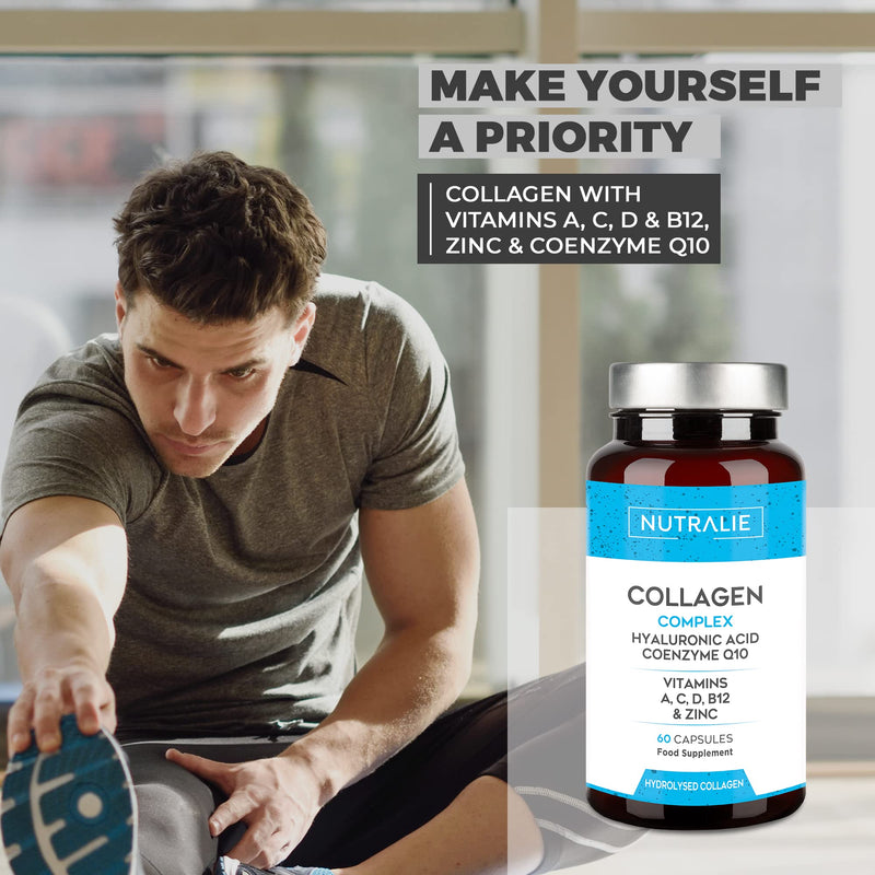Collagen + Hyaluronic Acid + Coenzyme Q10 + Vitamins A, C, D and B12 + Zinc | for Skin, Joints and Hair | Hydrolysed Collagen 60 Capsules | Nutralie - BeesActive Australia