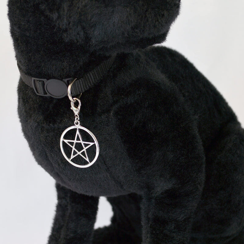 Black Cat Collar with Wiccan Pagan Pentacle Silver Finish On Safety Breakaway Collar Adjustable Neck Size 8 to 12 Inches - BeesActive Australia