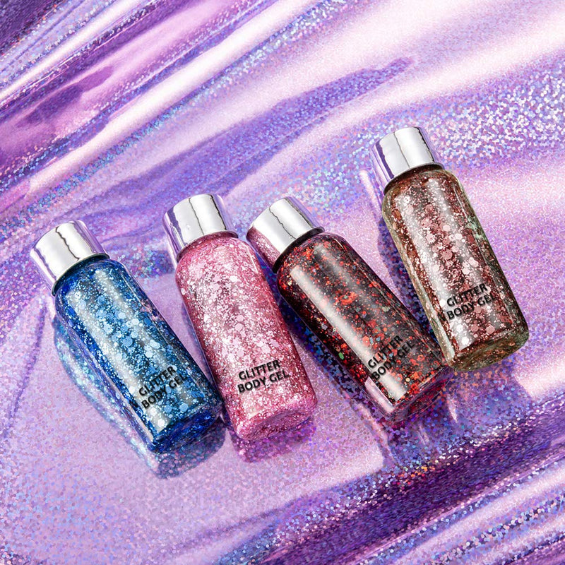 Holographic Body Glitter Gel Set 4 Colors Cosmetic Chunky Glitters Flakes Gel Colorful Mixed Paillette Gel for Festival Party Face Makeup, Body, Hair, Eye and Lips Shimmer Pink, Blue, Brown Set B - BeesActive Australia