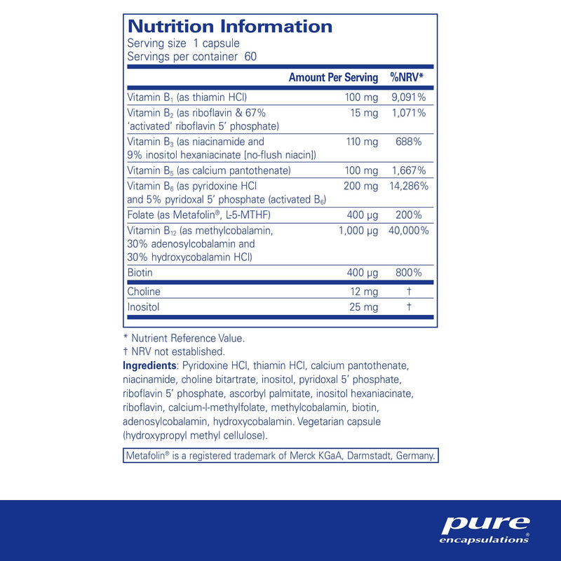 Pure Encapsulations - Vitamin B6 Complex - Hypoallergenic B Vitamin Formula with Enhanced B6 and B12-60 Capsules - BeesActive Australia