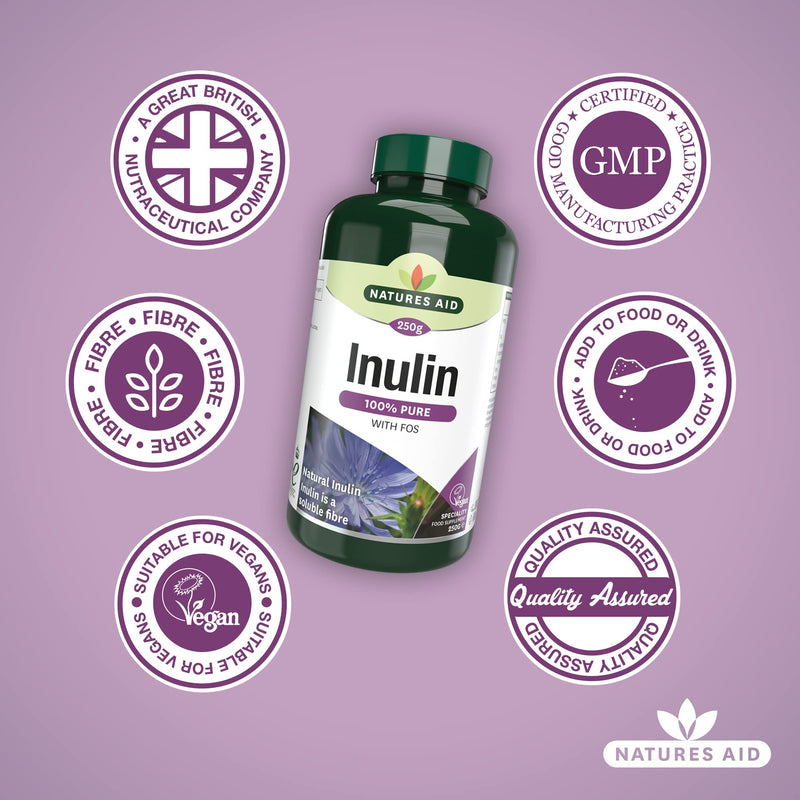 Natures Aid Inulin Powder, 250 g (from Chicory Root, 100% Natural with FOS, High Fibre, Low Calorie, Prebiotic, Vegan Society Approved, Made in the UK) - BeesActive Australia