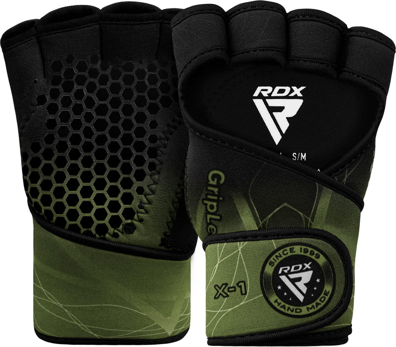 RDX Weight Lifting Gloves Grips Fitness Gym Workout, Long Wrist Support, Ventilated Open Back Anti-Slip Gripper, Strength Training Deadlift HIIT Exercise, Women Men Cycling Climbing Gymnastics Rowing Green Large-X-Large - BeesActive Australia