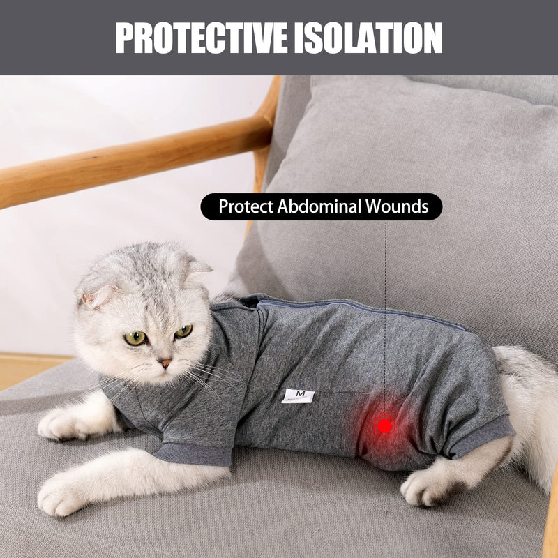 HEYWEAN Cat Professional Surgical Recovery Suit for Abdominal Wounds Skin Diseases, After Surgery Wear, E-Collar Alternative for Cats, Home Indoor Pets Clothing Large Grey - BeesActive Australia