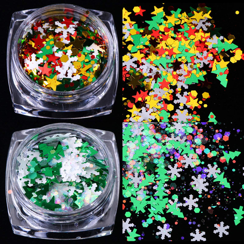 3D Holographic Nail Art Glitter 6 Boxes/Set Sparkly Snowflake Star Nail Sequins Ultra thin Nail Flake Acrylic Resin Paillettes Confetti Face Body Makeup Glitter Nail Decals Women Nail Decoration Kits - BeesActive Australia