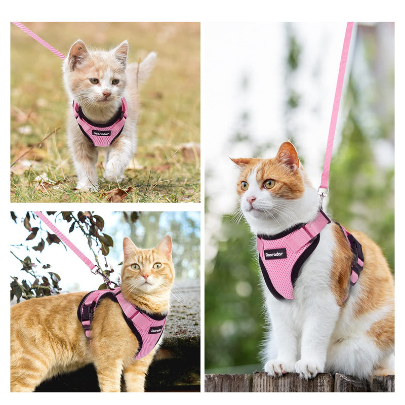 Dooradar Cat Harness and Leash Set, Escape Proof Safe Adjustable Kitten Vest Harnesses for Walking, Easy Control Soft Breathable Mesh Jacket with Reflective Strips for Cats XS Pink - BeesActive Australia