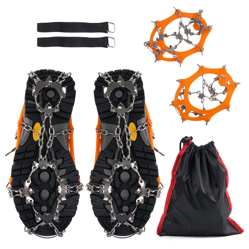 SaphiRose Ice Cleats Traction Crampons Anti-Slip 19 Spikes Stainless Steel Snow Grips for Shoes Boots Hiking Accessories for Mountaineering, Climbing, Walking Orange Large(Shoe Size M 9-12/W 10-13) - BeesActive Australia