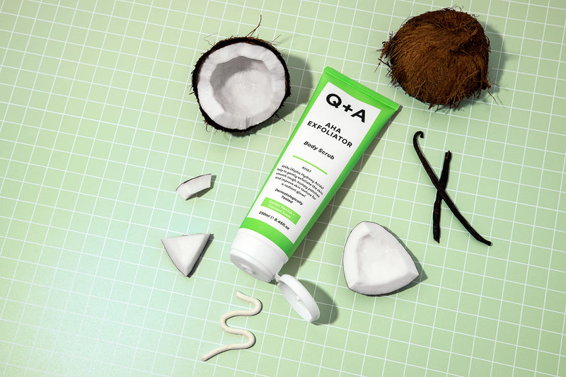 Q+A AHA Exfoliator Body Scrub for Rejuvenating Body Care, a blend of AHA�s Lactic Acid and Glycolic Acid combined with exfoliants, improves skin texture and promotes soft and supple skin, 250ml - BeesActive Australia