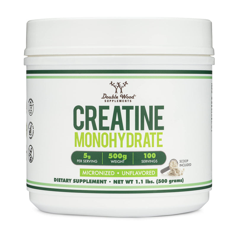 Creatine Monohydrate Powder 1.1lbs (100 Servings of 5 Grams Each - Third Party Tested Micronized Creatine Powder) Unflavored, Keto, Vegan Friendly (with Scoop)(Creatina Monohidratada) by Double Wood - BeesActive Australia