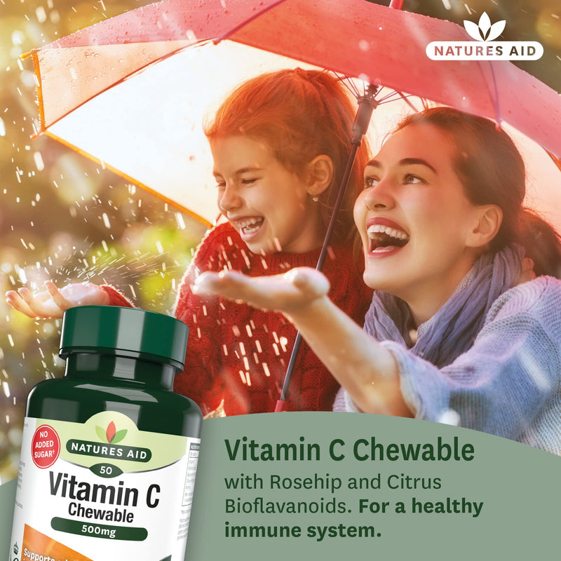 Natures Aid Chewable Vitamin C 500 mg, Sugar Free, Suitable for Vegans, 50 Tablets - BeesActive Australia