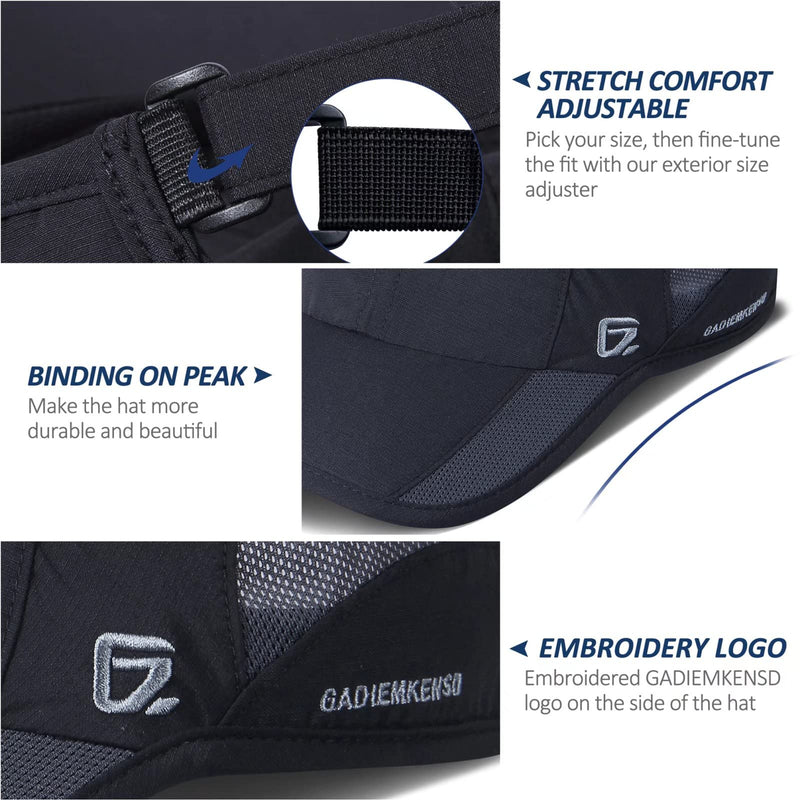 GADIEMKENSD Outdoor Running Hat Unstructured Sports Cap Quick Dry Mesh for Adults Black 7-7 1/2 - BeesActive Australia