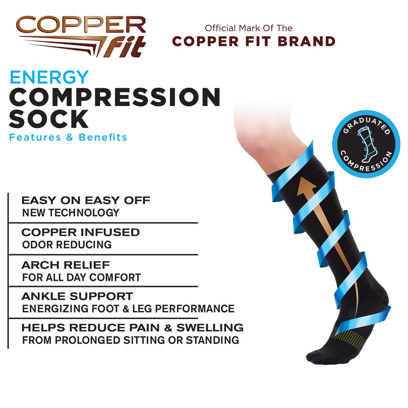 Copper Fit Unisex-Adult's 2.0 Easy-Off Knee High Compression Socks 4X-Large-5X-Large Black - BeesActive Australia