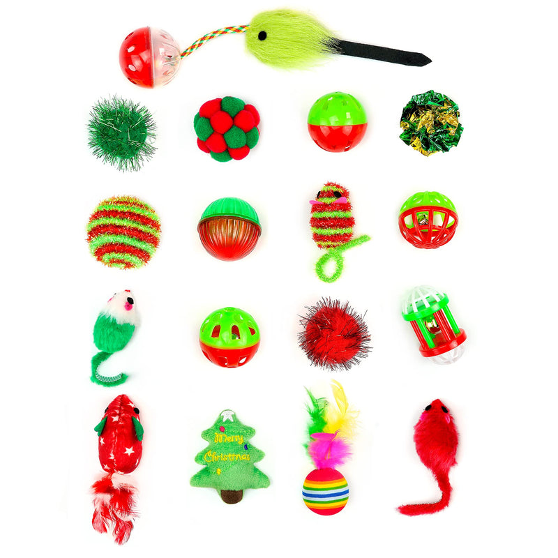 Chiwava 17 Pack Christmas Cat Toy Gifts Bag Set Assorted Toys Variety Pack Kitten Interactive Play - BeesActive Australia