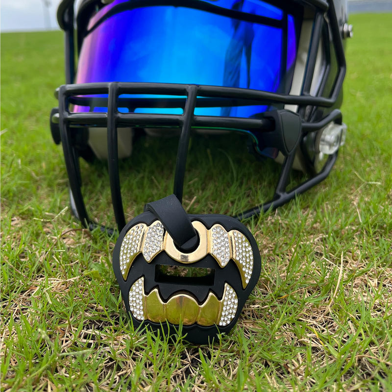 LeCool Football Mouth Guard with Connected Strap- 3D Beast Chrome Adult and Youth Mouth Guard-Mouth Piece for Sports for Maximum Air Flow and Teeth Protection Black With Diamonds - BeesActive Australia