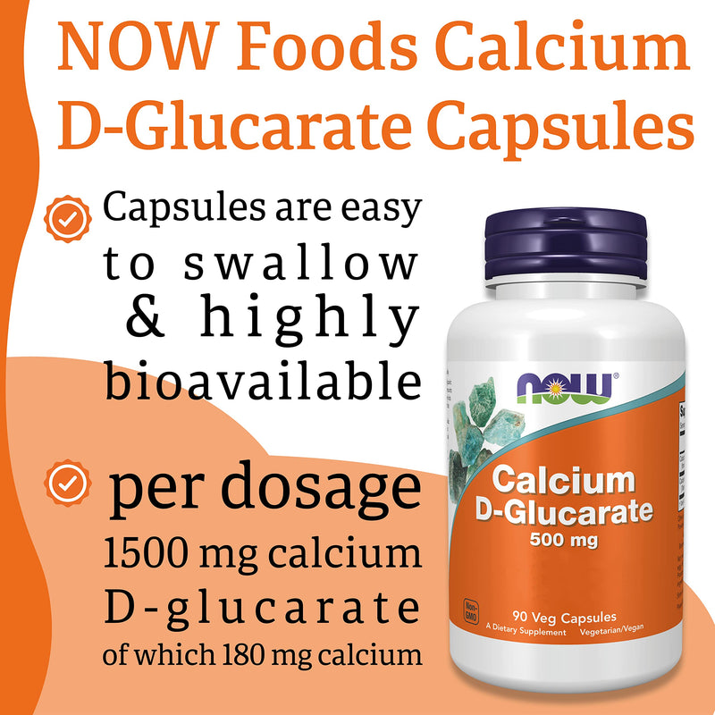 Now Foods, Calcium D-Glucarate, 500mg, High-Dosage, 90 Vegan Capsules, Lab-Tested, Gluten Free, SOYA Free, Vegetarian, Non-GMO - BeesActive Australia