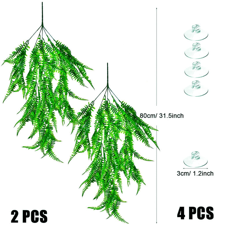 Woyrise 2Pack Reptile 31 inches Plants Bearded Dragon Tank Accessories Hanging Plastic Terrarium Plants with Suction Cup for Lizards,Geckos,Snake,Hermit Crab Tank Habitat Decor(Green Fern) 2 Pack Green Fern - BeesActive Australia