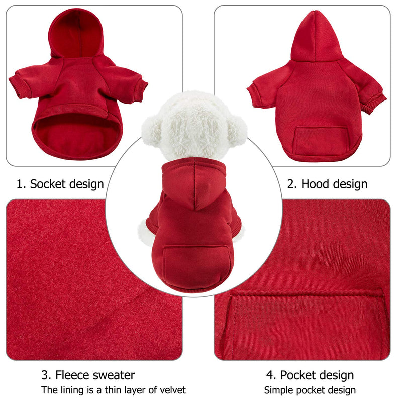 2 Pieces Winter Dog Hoodie Warm Small Dog Sweatshirts with Pocket Cotton Coat for Dogs Clothes Puppy Costume (M) Dark Blue, Wine Red Medium - BeesActive Australia