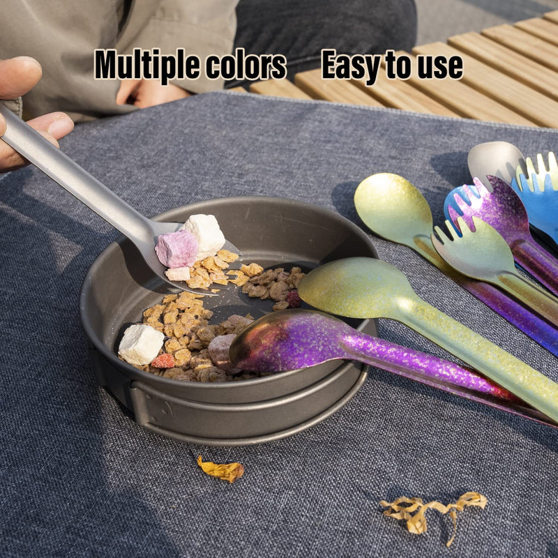 TiTo Titanium Long Handle Spork and Spoon Outdoor Ultralight Portabale Flatware for Camping Hikking Backpacking Utensil(2Pcs Sandblasting) - BeesActive Australia