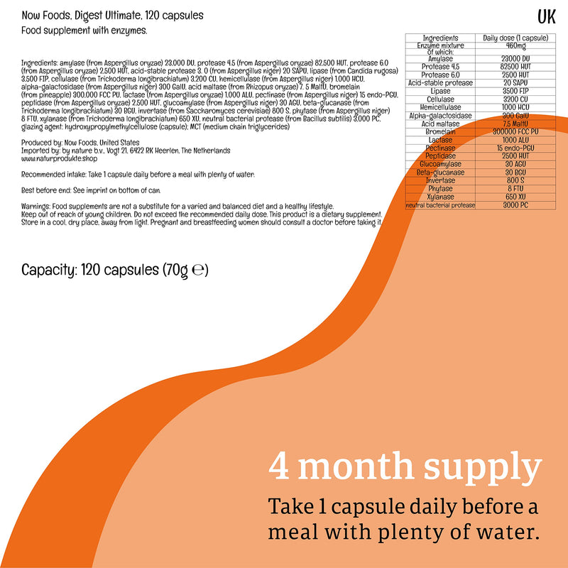 Now Foods, Digest Ultimate (Digestive Dnzymes), 120 Vegan Capsules, Lab-Tested, SOYA Free, Gluten Free, Non-GMO, Vegetarian - BeesActive Australia