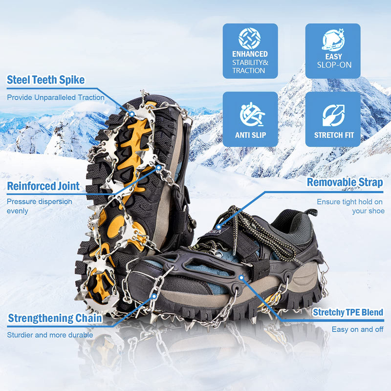 TIMINGILA Ice Cleats Traction, 26 Micro Spikes Crampons for Hiking Boots Shoes Women Men Kids, Traction Snow Grips for Hiking Fishing Walking Climbing Mountaineering X-Large - BeesActive Australia