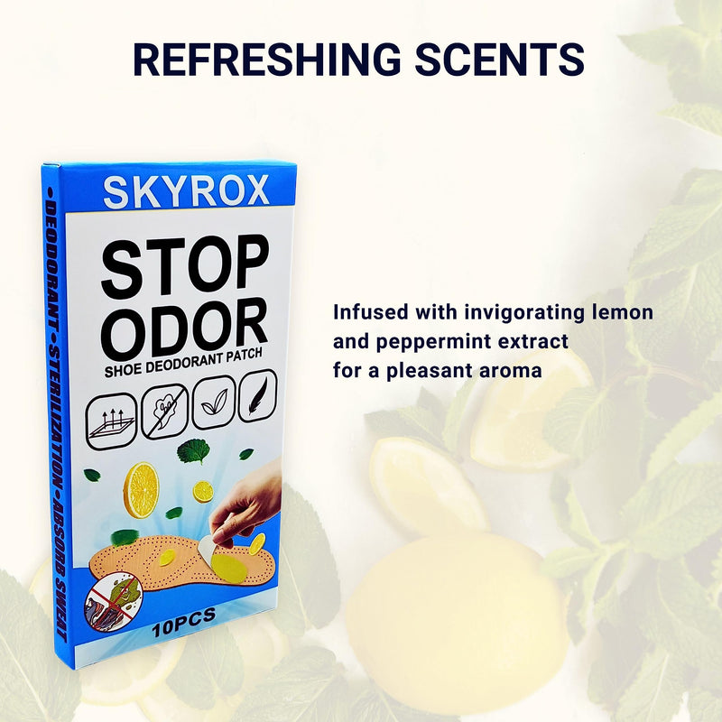 SkyroX Shoe Odor/Odour Deodorant Patches - Lemon & Peppermint Extract, Pack of 10 - BeesActive Australia
