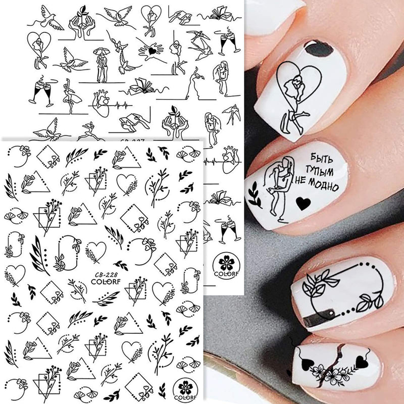 7 Sheets Fashion Flame Word Nail Art Stickers Self-Adhesive Decals Black Gold Silver White Flame Dollar Chinese Character Nail Design For Acrylic Nail Supplies Nail Decoration Kits - BeesActive Australia