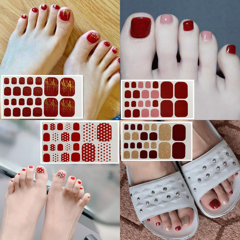 SILPECWEE 20 Sheets Adhesive Toenail Polish Strips Full Wraps Heart Solid Color Nail Art Stickers Decals Manicure Tips for Women 1Pc Nail File NO3 - BeesActive Australia